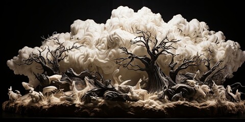 Poster - A large white cloud with trees and birds in the foreground
