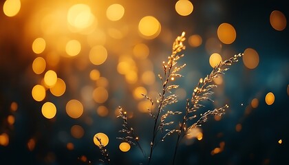 Aufkleber - A close-up of glowing grass against a blurred golden background, creating a serene and ethereal atmosphere.
