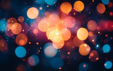 Poster - A vibrant, colorful abstract image featuring blurred circles of light in blue, orange, and yellow tones against a dark background.