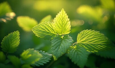 Poster - Lush green leaves glisten in the sunlight, showcasing their intricate textures and vibrant colors.