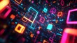 © marfuah - Abstract glowing neon lines and cubes in a digital space.