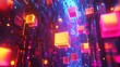 © marfuah - Abstract neon background with glowing colorful cubes.