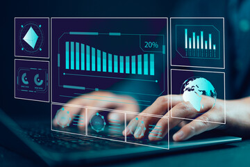 Aufkleber - Working Data Analytics and Data Management Systems and Metrics connected to corporate strategy database for Finance, Intelligence, Business Analytics with Key Performance Indicators, social network