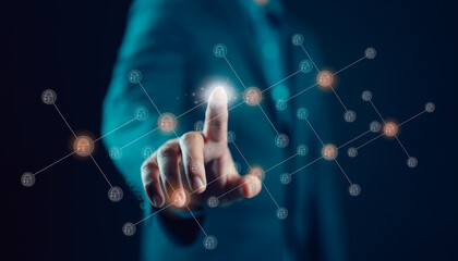 Poster - Businessman touchscreen on the graph Screen Icon of a media screen, Technology Process System Business with Communication and marketing concept, Team success, HR Human, Business success