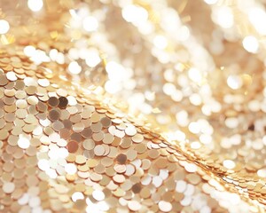 Aufkleber - Luxurious Seamless Gold Sequin Fabric Close-Up with Natural Light Shine