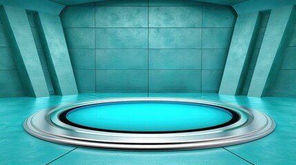 Wall Mural - a sleek stage glowing with neon lights, offering a modern and abstract vibe perfect for futuristic p