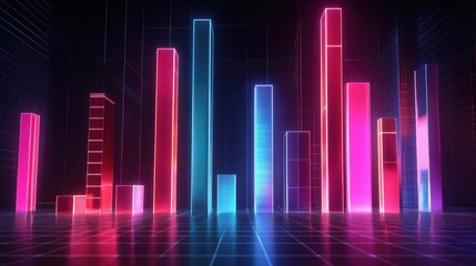 Poster - Neon Data Visualization with 3D Bars and Glow Effects