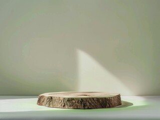 Aufkleber - Minimalist Wooden Podium with Green Glow on Beige Gradient Background – Natural and Serene Design Mockup