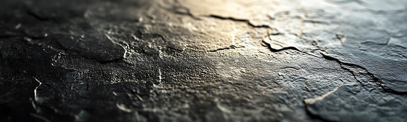 Poster - A close-up view of a textured surface with intricate patterns, reflecting light and displaying a mixture of dark and shiny elements.