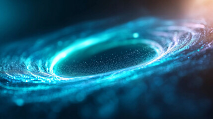 Poster - mesmerizing circular light pattern creates captivating visual effect, resembling cosmic vortex with deep blue hues and shimmering particles. This evokes sense of wonder and exploration