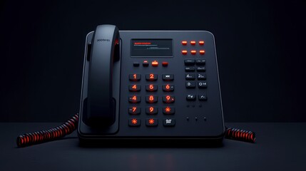 Modern office telephone with illuminated buttons and digital display on desk