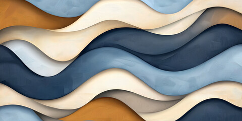 Sticker - Colorful abstract background with wavy patterns in blue, brown, and beige colors, generative AI