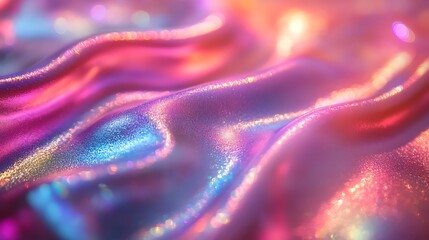 Aufkleber - A vibrant, shimmering fabric with waves of pink, blue, and purple hues, creating a mesmerizing, iridescent texture.
