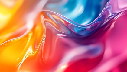 Aufkleber - A vibrant, abstract image featuring flowing waves of colorful fabric, showcasing a blend of orange, pink, and blue hues.