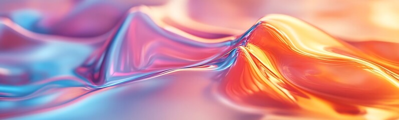 Poster - A colorful abstract composition featuring smooth, flowing waves of fabric-like textures in vibrant hues of orange, pink, and blue.