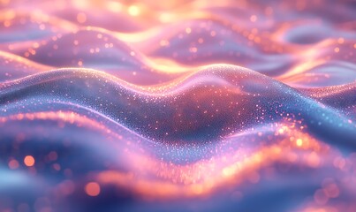 Poster - A vibrant, shimmering wave-like surface illuminated with soft light and sparkles, creating an ethereal and dreamy atmosphere.
