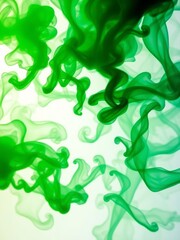 Green smoke on white ink background colorful fog abstract swirling emerald ocean sea acrylic paint pigment underwater Smoke Explosion Backdrop