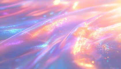 Aufkleber - A vibrant, shimmering surface displaying soft waves of light in pastel hues, creating a mesmerizing and ethereal effect.