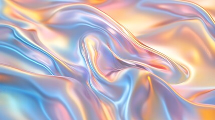 Poster - A soft, iridescent fabric displays flowing waves of pastel colors, creating a dreamy, ethereal effect reminiscent of silk or satin.