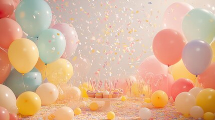 Colorful Balloon and Cake Celebration Scene