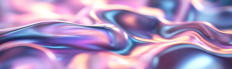 Fototapete - A vibrant, iridescent abstract design featuring flowing, soft surfaces in shades of purple and blue.