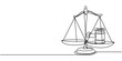 © Line emotion - Continuous single line sketch drawing of gavel law balance and scale of justice equilibrium equality judgment. Libra icon one line vector illustration, Continuous line drawing Symbol of law Judges
