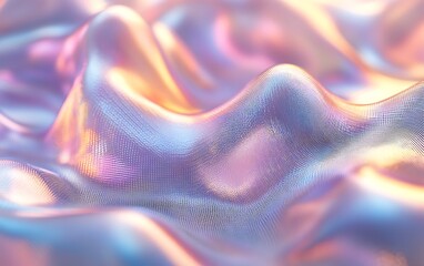 Poster - A colorful, iridescent fabric texture with flowing, wave-like patterns reflecting light, creating an enchanting and dynamic visual effect.