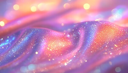 Aufkleber - A vibrant, colorful close-up of shimmering fabric with sparkling textures and dreamy light reflections in pink, blue, and purple hues.