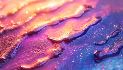 Poster - A vibrant, abstract image showcasing textured waves of shimmering colors, blending hues of blue, purple, and orange.