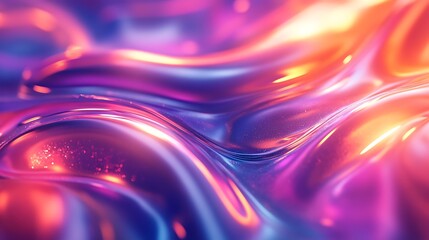 Poster - A vibrant, abstract image featuring wavy patterns with glowing hues of purple and orange, creating a mesmerizing fluid visual effect.