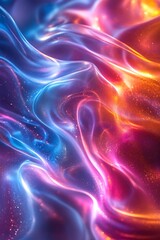 Poster - A vibrant, swirling abstract pattern of luminous colors, showcasing smooth gradients of blue, purple, and orange tones.