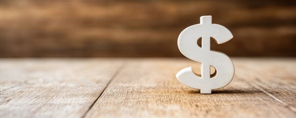 Dollar sign on wooden table background