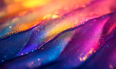 Aufkleber - A vibrant, abstract close-up of colorful, shimmering waves showcasing a blend of pink, blue, and gold hues.