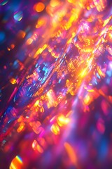 Leinwandbilder - A vibrant, abstract image showcasing colorful light reflections and textures, creating a mesmerizing effect with warm and cool tones.