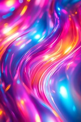 Aufkleber - A vibrant, abstract image featuring flowing waves of bright colors, primarily pink and blue, with luminous highlights creating a dynamic visual effect.