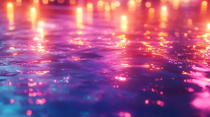 Poster - A vibrant, colorful reflection on water, illuminated by soft, glowing lights creating a mesmerizing atmosphere.