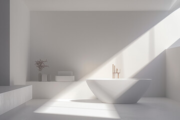 Poster - interior design concept. Minimalist bathroom with a freestanding tub and sleek, angular lines.