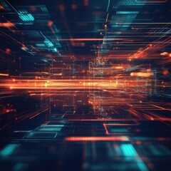 Poster - Vibrant digital abstract showcasing glowing lines and futuristic circuitry in a dynamic, high-tech environment.
