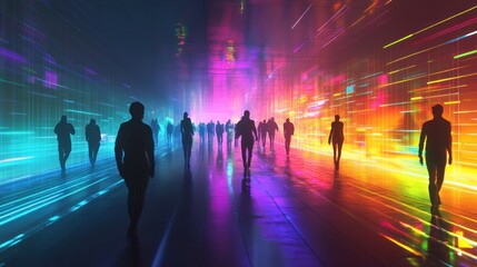 Poster - A vibrant, futuristic scene with silhouetted figures amidst colorful light streaks.