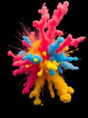 Colorful plush toy explosion, vibrant neon colors, soft fuzzy tentacles, abstract organic shape, black background, macro photography, high contrast, playful art sculpture, tactile textures, dynamic co