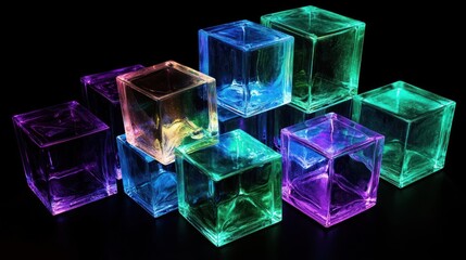Poster - Colorful translucent cubes arranged artistically against a dark background.