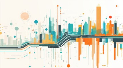 Poster - Vector business roadmap timeline with abstract city elements, ideal for showcasing process technology and marketing data presentations
