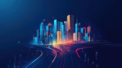 Poster - Vector business roadmap timeline with abstract city elements, ideal for showcasing process technology and marketing data presentations