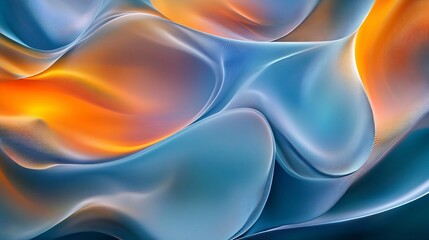 Poster - Abstract waves of blue and orange fluid design, creating a visually captivating texture. Ideal for backgrounds, creative projects, or modern art displays.