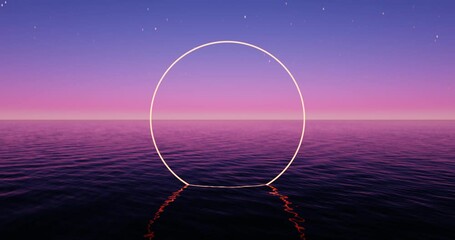 Wall Mural - wave sea beach with light circle and sunset sky abstract background. nature summer and product prese