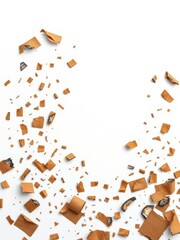 Burned cardboard scraps scattered pieces explosion effect isolated on white background texture top view Smoke Explosion Backdrop