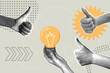 © Наталья Косаревич - Modern halftone collage. Concept of idea, success, endorsement, banner with yes choice. Hands with thumbs up gestures.Modern business collage for design