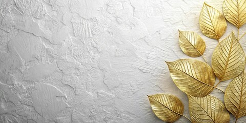 Abstract modern gold leaf design on white textured background