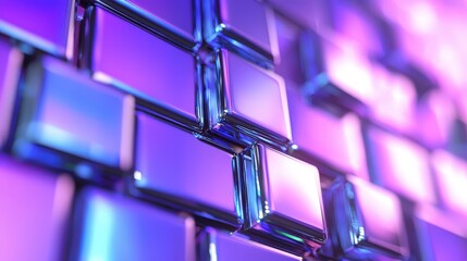 Poster - Abstract Purple and Blue Geometric Pattern with Shiny Cubes