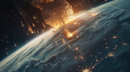 Aufkleber - Asteroid strike on earth, the cosmic threat to Earth's civilization.